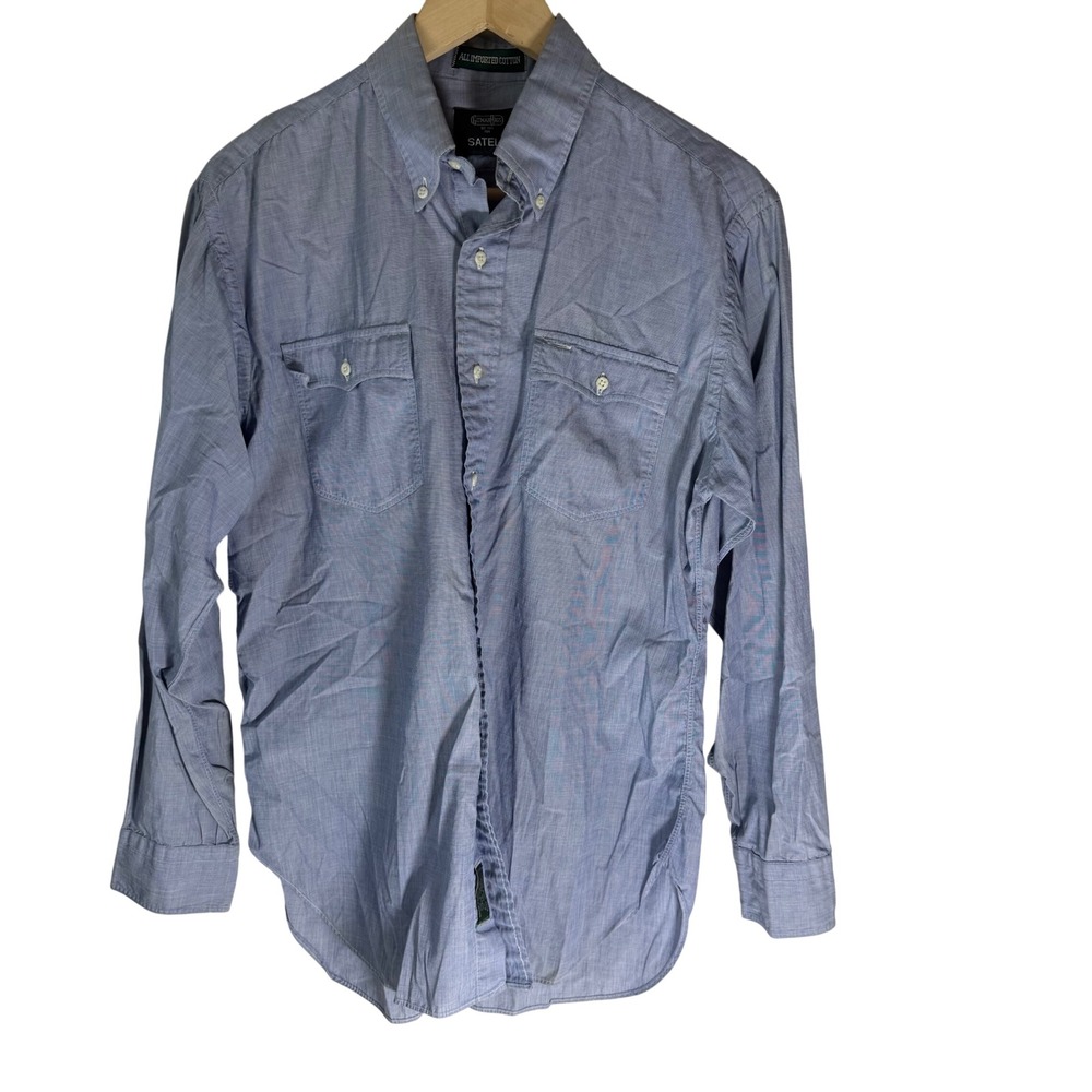 Gitman Bros Satels Mens Blue Micro Check Button Down Shirt‎ Made in USA 15.5 34